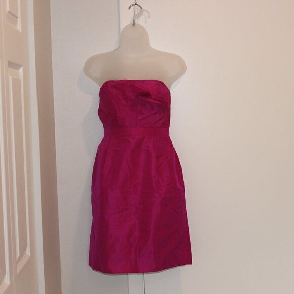 J. Crew Fuchsia Strapless 100% Silk Dress Mini Dress Women Size 4 - Picture 2 of 9